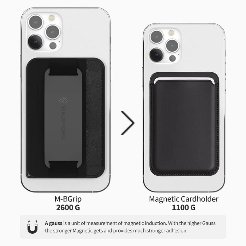  [AUSTRALIA] - Sinjimoru 2 Pack Magnetic Wallet & Universal Magnet Sticker, Cell Phone Wallet for MagSafe with Strong Magnet Stickers for Android & Galaxy. M-BGrip Black & M-Plate Black