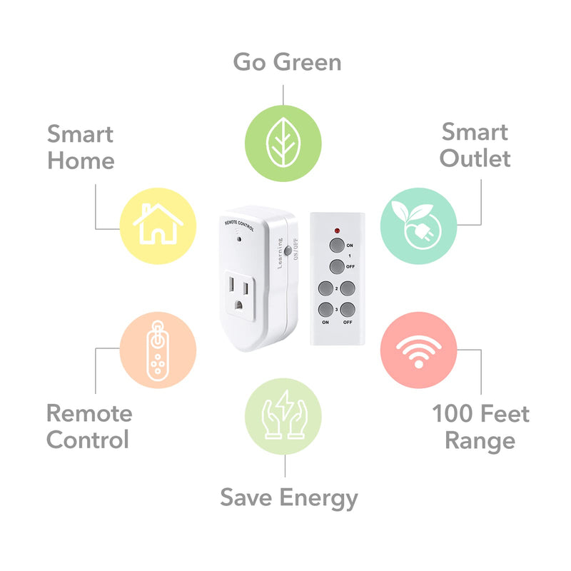  [AUSTRALIA] - BN-LINK Wireless Remote Control Electrical Outlet Switch for Lights, Fans, Christmas Lights, Small Appliance, Long Range White 10A/1200W, 1 Remote + 1 Outlet