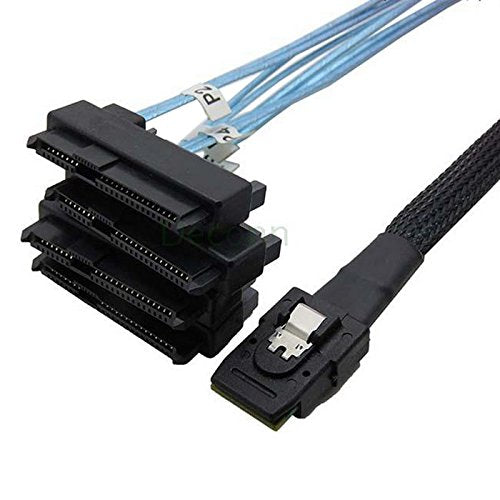 CY 100cm Internal 36 Pin Mini SAS SFF-8087 Host to 4 SFF-8482 Target SAS Hard Disk and SATA Power Cable Blue 100cm - LeoForward Australia