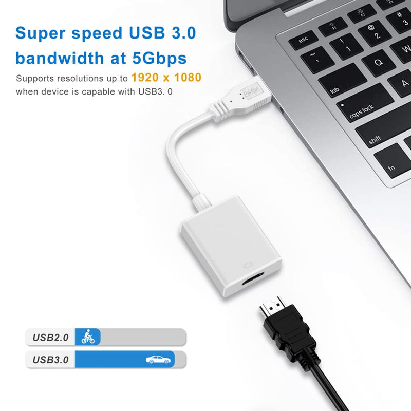  [AUSTRALIA] - USB to HDMI Adapter,USB 3.0/2.0 to HDMI Cable Multi-Display Video Converter- PC Laptop Windows 7 8 10,Desktop, Laptop, PC, Monitor, Projector, HDTV.[Not Support Chromebook] Silver