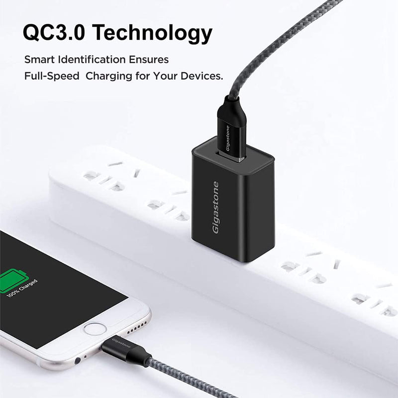  [AUSTRALIA] - Gigastone USB Wall Charger, QC3.0 Qualcomm Certified 3A Charger Plug, iPhone 18W Fast Charging, Compact Wall Charger for iPhone 14 13 12 11 Pro Max Galaxy S22 S21 S20 18W Wall Charger-Black