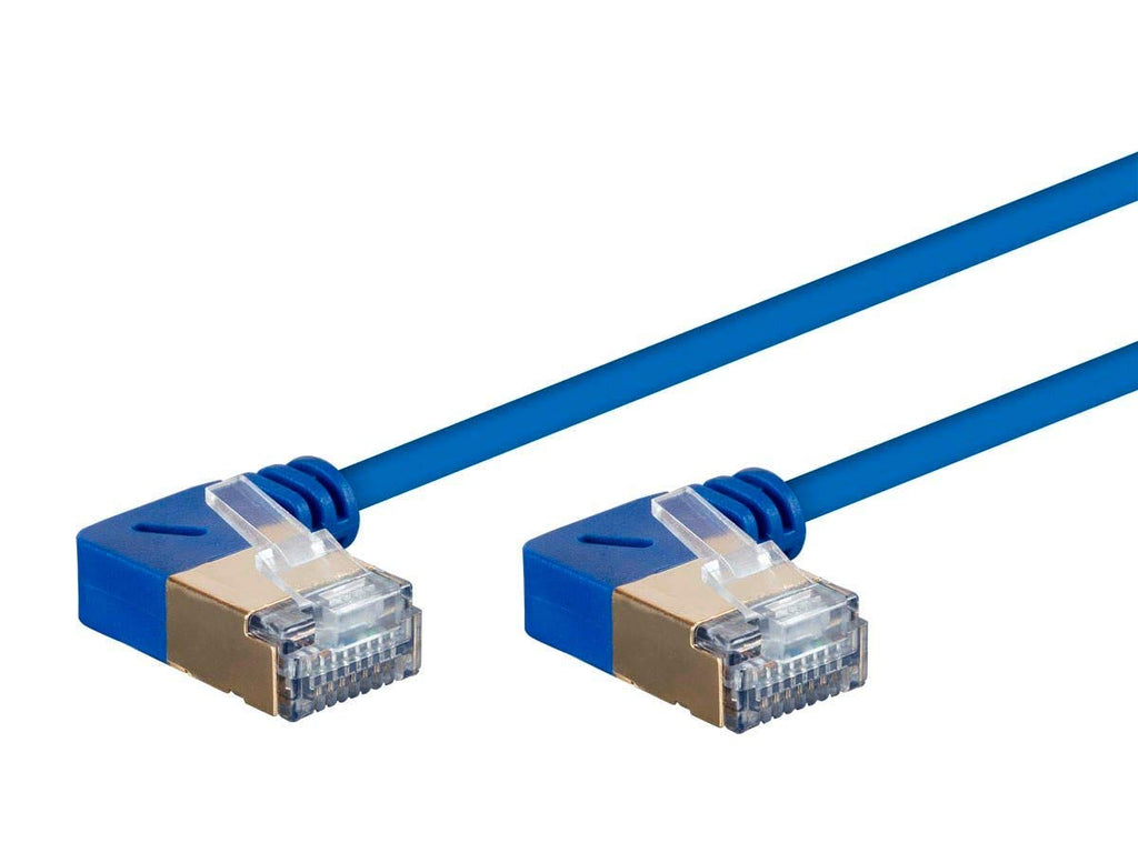  [AUSTRALIA] - Monoprice SlimRun Cat6A Ethernet Network Cable/Cord - Blue - 2 Feet | 90 Degree Angled, 36AWG, S/STP