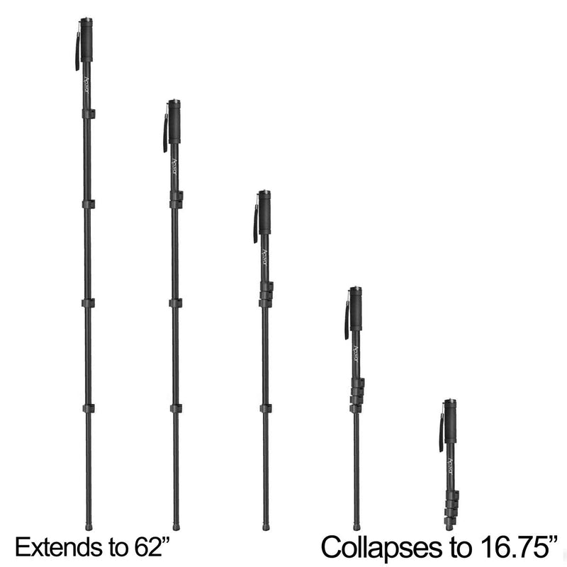  [AUSTRALIA] - Acuvar 62" Inch Monopod with Integrated Safety Strap and 4 Section Extending Pole for All Digital Cameras, DSLR, Mirrorless, Compact Cameras
