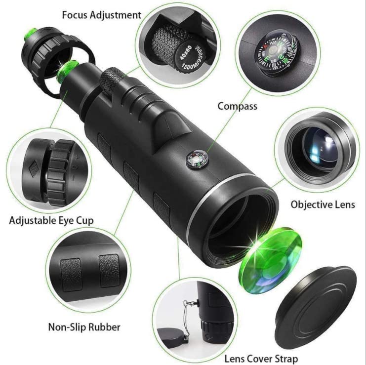  [AUSTRALIA] - 40X60 Monocular Telescope for Adults with Smartphone Adapter Holder & Tripod HD Monocular for Wildlife Hunting Hiking Bird Watching Concert Travelling