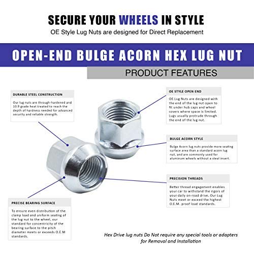 Wheel Accessories Parts Set of 24 M14x1.5 Chrome 0.84" 19mm (3/4") Hex Open-end Acorn Bulge Lug Nuts Set - LeoForward Australia