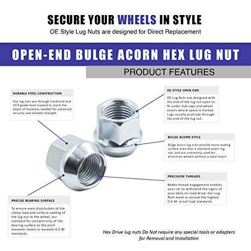  [AUSTRALIA] - Wheel Accessories Parts Set of 20 Zinc Finish Open-end Acorn Bulge Lug Nuts Set 19mm (3/4") Hex (M14x1.50) M14x1.50
