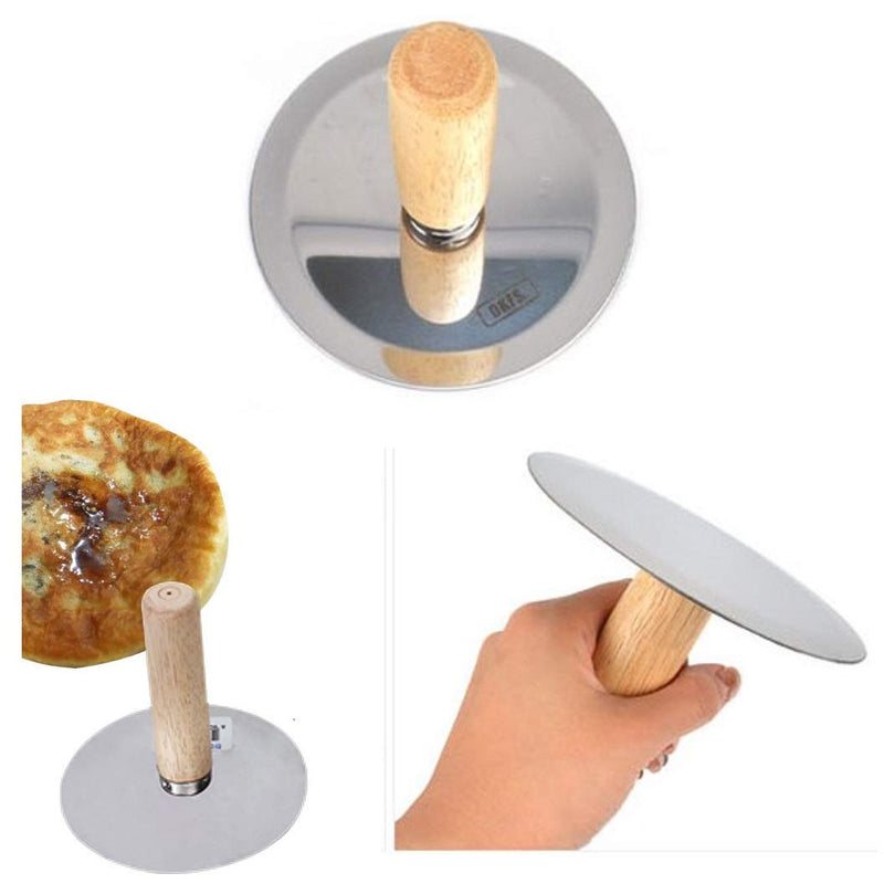  [AUSTRALIA] - Korean Style Pancake Hotteok Hand Presser Stainless Steel Round Plate Wooden Handle