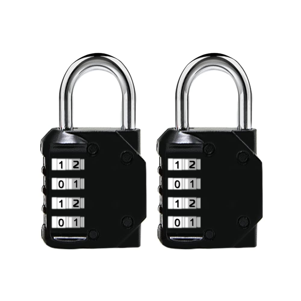  [AUSTRALIA] - Combination Lock Outdoor,4 Digit Resettable Weatherproof Combination Padlock with Steel Security Cable for School Gym Locker, Fence Gate, Toolbox, Employee Hasp Locker – 2 Pack Short Shackle Black