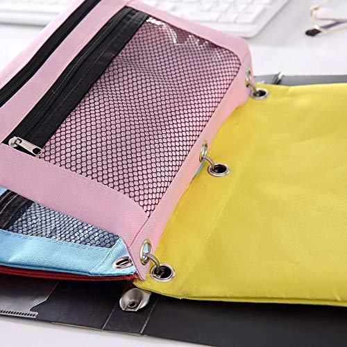  [AUSTRALIA] - 3 Ring Binder Pencil Pouch, 2 Pack Pencil Pouch with Zipper-Pencil Case with Double Pocket and Mesh Window (Black/Blue)