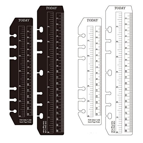  [AUSTRALIA] - Chris-Wang 2Pcs Black/Clear Plastic Page Marker Pouch Pagefinder Measuring Today Ruler for A5 Size 6-Hole Binder Notebook Black + Clear