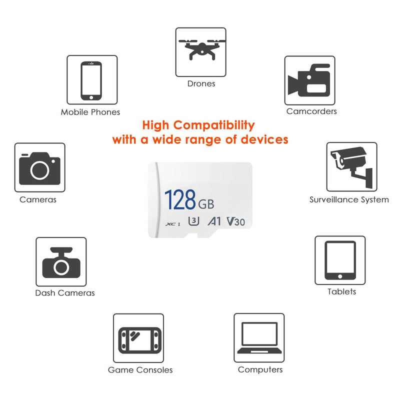  [AUSTRALIA] - 128G Memory Card U3 4K UHD Video High Speed TF Card Monitoring SD Card with Adapter for Dash Cams Body Cams Action Camera Surveillance & Security Cams Class 10 U3 V30 Up to 100MB/s… 128G