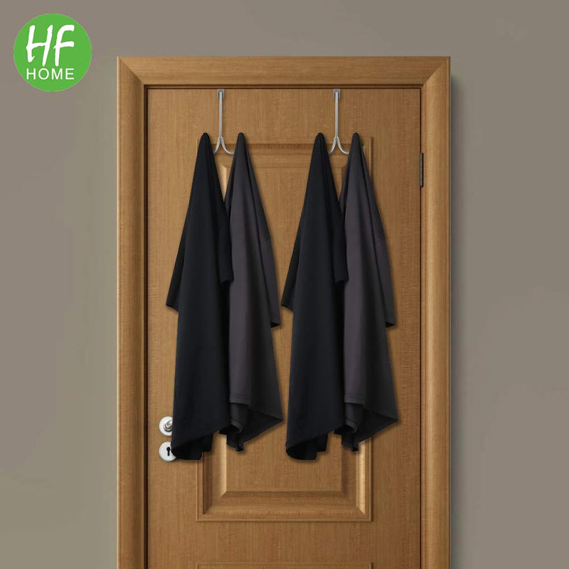4Packs Over The Door Double Hanger Hooks,HFHOME Metal Twin Hooks Organizer for Hanging Coats, Hats, Robes, Towels- Silver 4 - LeoForward Australia
