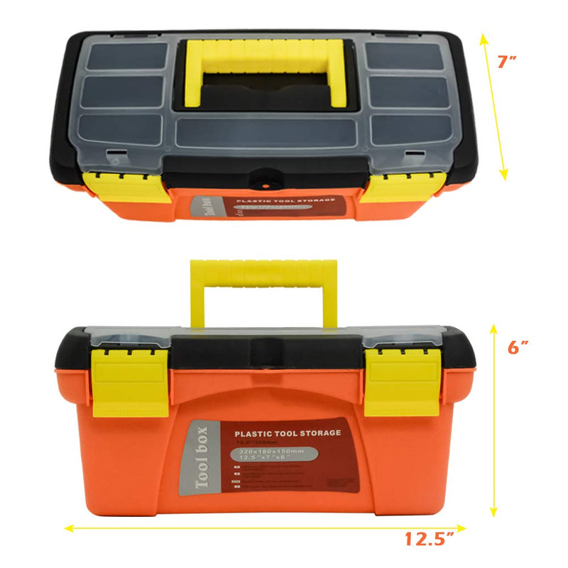  [AUSTRALIA] - MagDurnus 12.5-inch Small Plastic Tool Box,Portable Tray Toolbox Storage,Hardware Organizer for Home,Craftsman and Garage,Tough case with Handle and Locking（Orange）