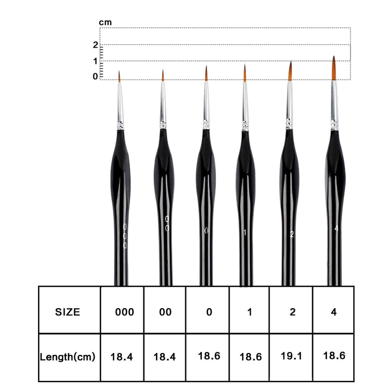  [AUSTRALIA] - Detail Paint Brushes Set,6 pcs Detail Professional Miniature Brushes with Triangle Grip Handles for Watercolor Oil Acrylic, Nails,Paint by Number,Black Black