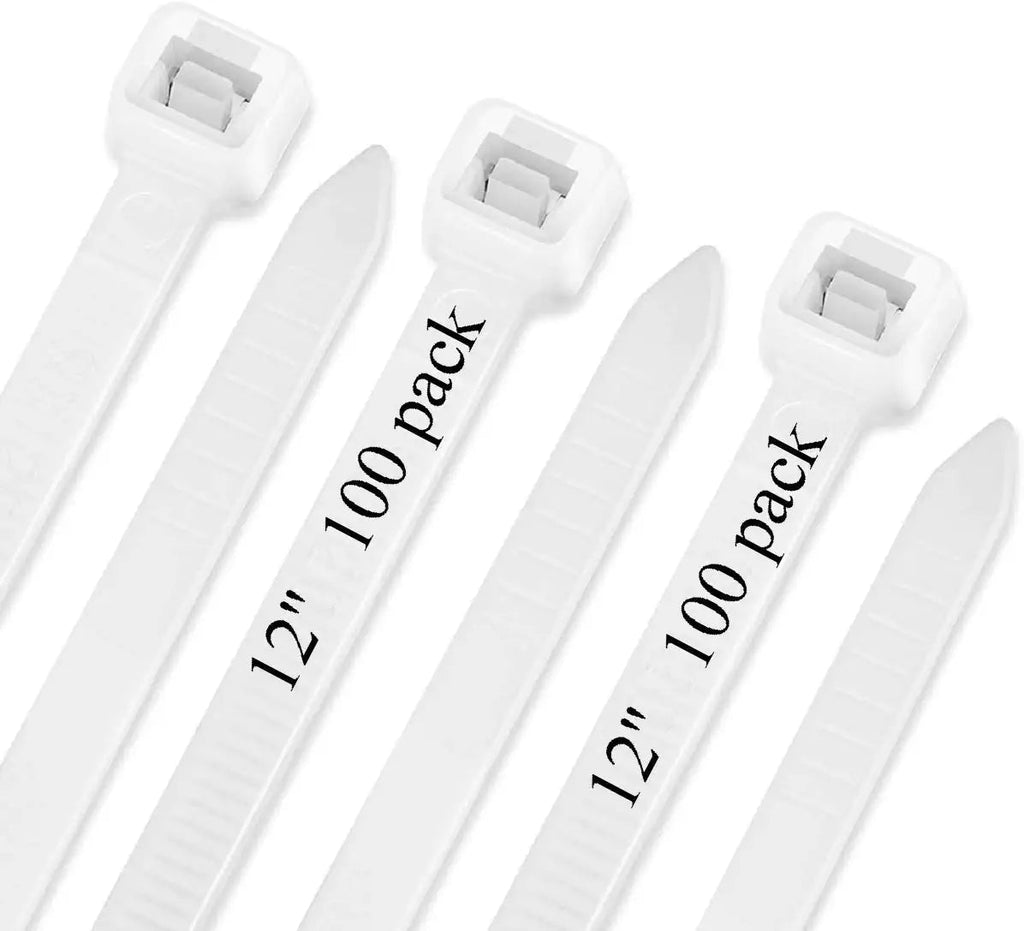  [AUSTRALIA] - ALBO White Zip Ties 12 Inch Long Premium Zip Ties Plastic Cable Ties Thick 0.19 Inch 100 Pack Tie Wraps Heavy Duty 50lb UV Resistant Nylon Wire Ties for Indoor and Outdoor 12" White 100 Pack 50lb