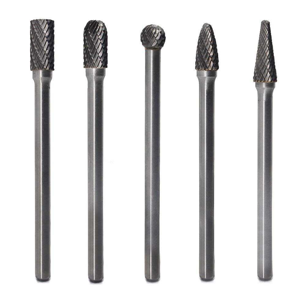  [AUSTRALIA] - Carbide Burrs Set 5pcs JESTUOUS 1/4 Inch Shank Diameter Extended Long Double Cut edge Solid Tungsten Carbide Burr Rotery File for Die Grinder Bits Drilling