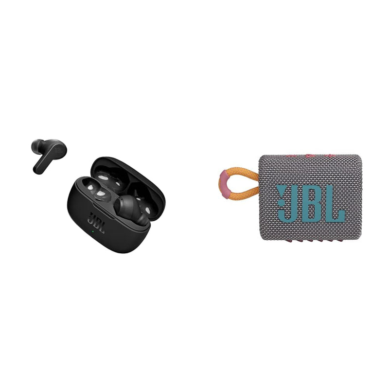  [AUSTRALIA] - JBL Vibe 200TWS True Wireless Earbuds - Black & Go 3: Portable Speaker with Bluetooth, Builtin Battery, Waterproof and Dustproof Feature Gray JBLGO3GRYAM Earbuds + Go 3: Portable Speaker