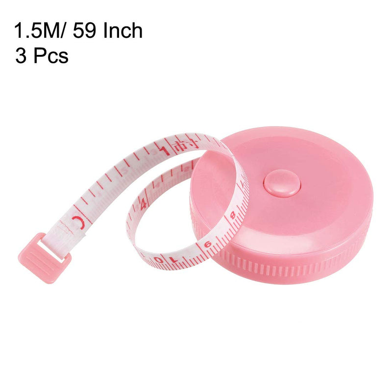  [AUSTRALIA] - uxcell Cloth Tape Measure for Body 1.5 Meter Metric Retractable Measuring Tape Soft Dual Sided for Tailor Sewing Pink 3pcs