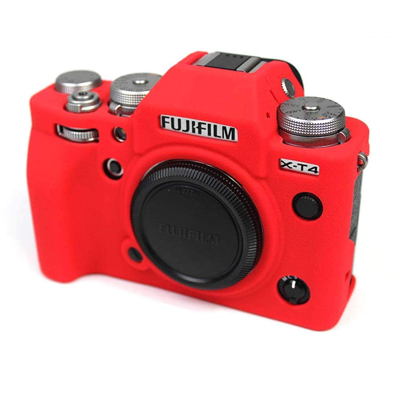  [AUSTRALIA] - PCTC Silicone Protective Cover Housing Frame Shell Case for Fujifilm X-T4(Red), Tempered galss Screen Protector xt4 (2 Pack), Lovely Ladybug hotshoe Cap, Bubble Spirit Level hotshoe caps