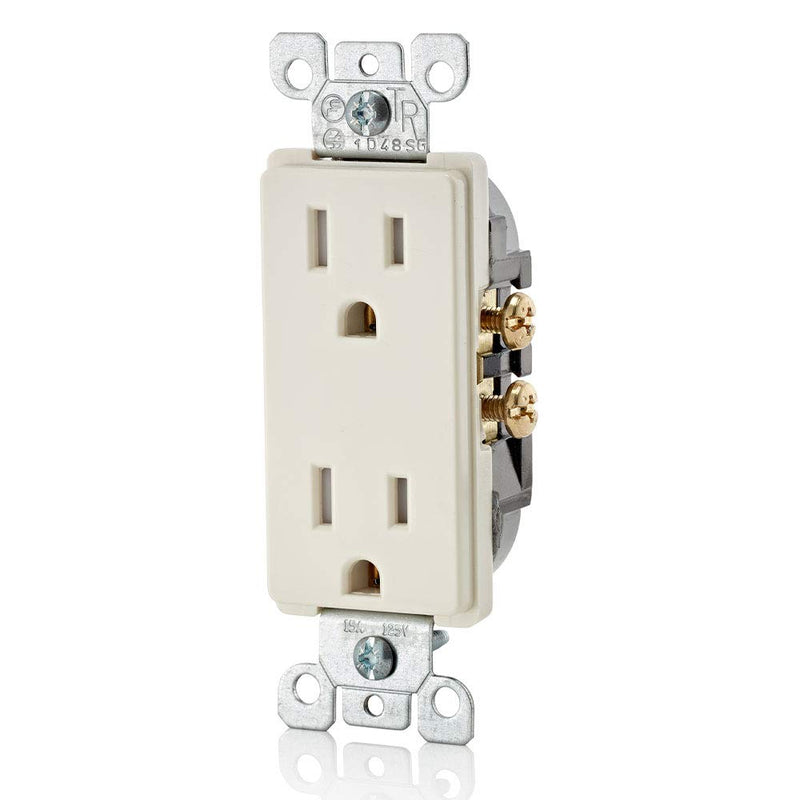 Leviton T5325-T 15 Amp 125 Volt, Decora Tamper Resistant, Duplex Receptacle, Straight Blade, Grounding, Light Almond 1 Pack - LeoForward Australia