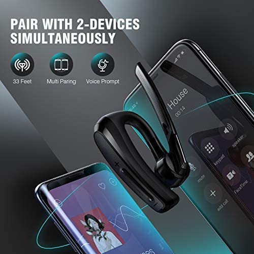  [AUSTRALIA] - Bluetooth Headset, Bluetooth Earpiece 16 Hours Talktime with CVC8.0 Noise Cancelling Mic Mute Key Hands-Free Earphones for Cell Phones PC Laptop Business Truck Driver Office Call Center Skype