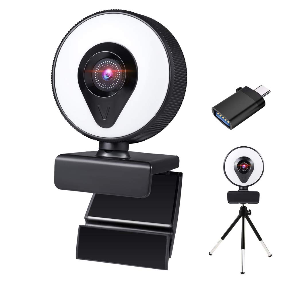  [AUSTRALIA] - 1080P Webcam with Microphone and Ring Light LucaSng Streaming HD Webcam Adjustable Brightness USB Web Camera with Tripod for Zoom Skype Facetime for PC Mac Laptop Desktop