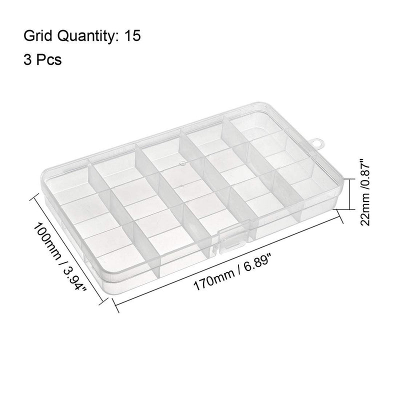  [AUSTRALIA] - uxcell Component Storage Box - Plastic Fixed 15 Grids Electronic Component Containers Tool Boxes Clear White 175x100x22mm Pack of 3