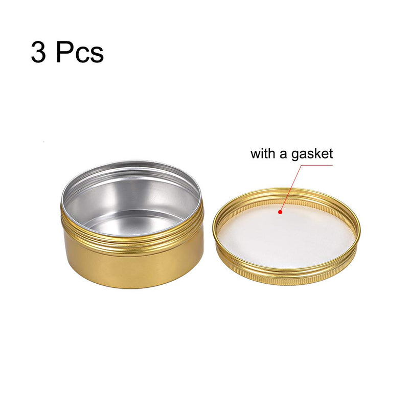  [AUSTRALIA] - uxcell 5oz Round Aluminum Cans Tin Screw Top Metal Lid Containers Gold Tone 150ml 3pcs