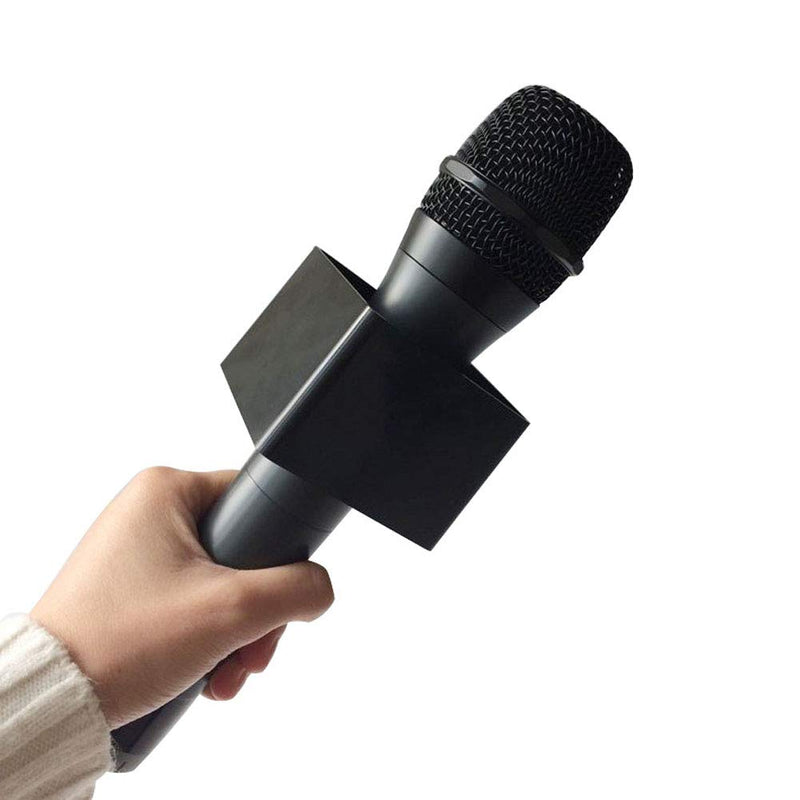 [AUSTRALIA] - Square Cube Shaped Microphone Flag Station Portable ABS Interview Mic Microphone Logo Flag Station for Karaoke, Stage, Interview (Black) Black