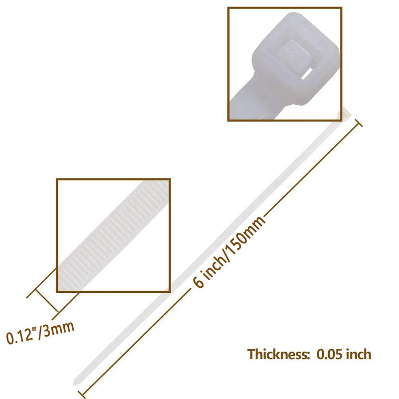  [AUSTRALIA] - ZLYY 1000 Pcs Nylon Cable Zip Ties Self-locking 6 Inch, 0.12" x 6" Standard Medium Length Industrial Grade Cable ties (White) 0.12 x 6inch Clear