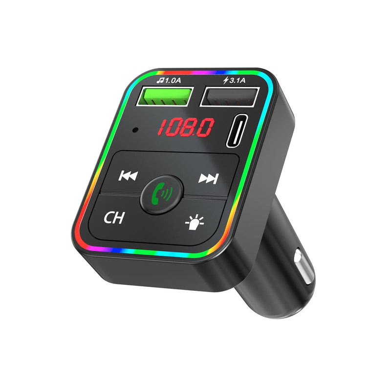  [AUSTRALIA] - Car FM Transmitter, Wireless Bluetooth 5.0 MP3 Player Radio Adapter Car Kit, PD3.0 Type C 20W+QC3.0 Car Fast Charger, Hands Free Calling, Bass Lossless Hi-Fi Sound Support U Disk
