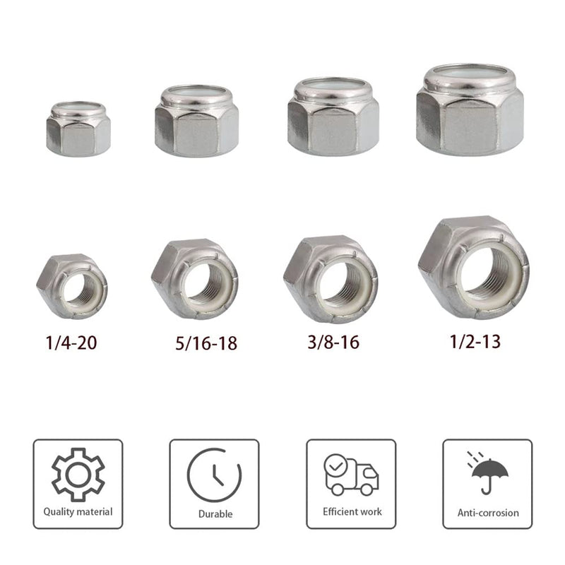  [AUSTRALIA] - 100Pcs 1/4-20 Nylon Insert Lock Nuts Hex Lock Nuts Carbon Steel Galvanized Finish COMRUN 100