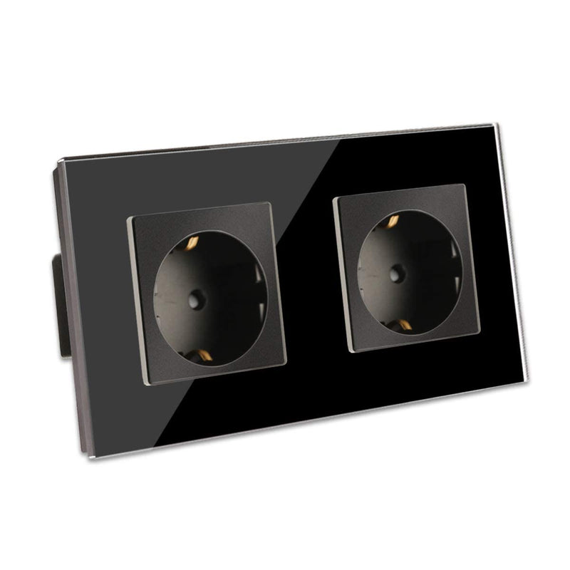  [AUSTRALIA] - CNBINGO glass Schuko socket flush-mounted, double socket black, wall socket double with glass frame double sockets