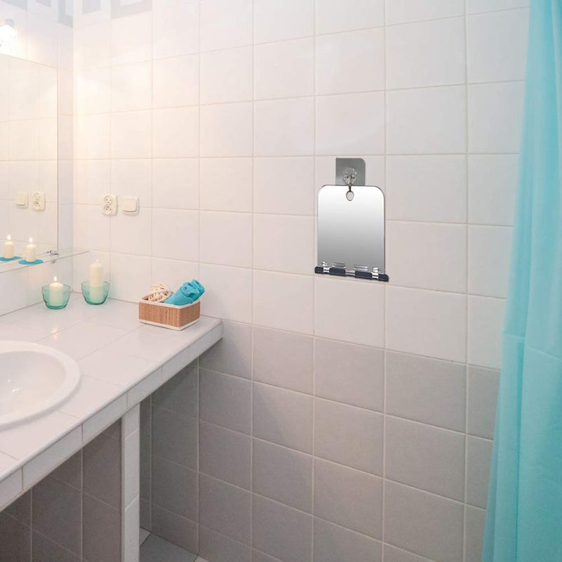  [AUSTRALIA] - Fogless Mirror for Shower, Fogless Shower Mirror for Shaving, Fogless Shower Mirror with Razor Holder & 2 Adhesive Hooks Lightweight Frameless Fogless Shower Mirror for Men Square:5.1*5.4 in
