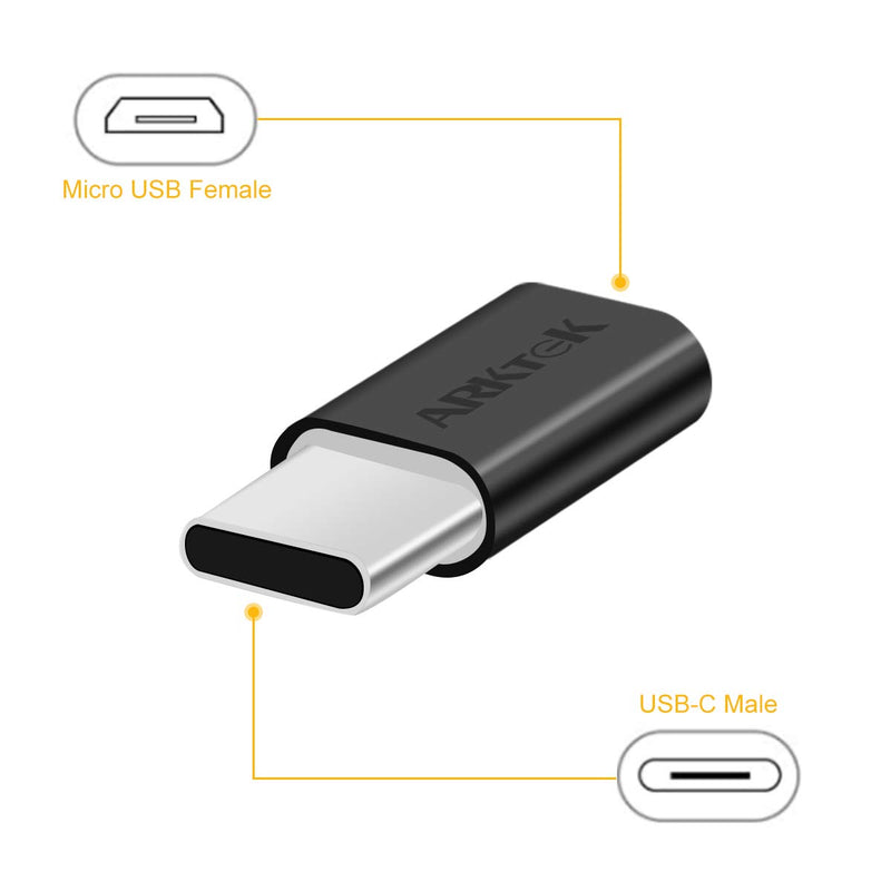  [AUSTRALIA] - ARKTEK USB-C Adapter, Mini Aluminum Mirco USB (Female) to USB C (Male) Syncing Data Transfer and Charging Compatible with Chromebook Galaxy S20 Note 10, Pixel 4 and More (Black/White, 4 Packs)