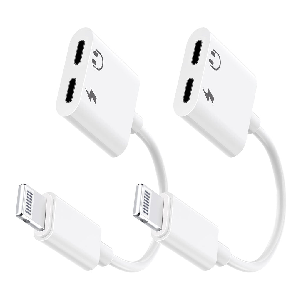  [AUSTRALIA] - 2 Pack Dual Lightning to Lightning Headphone Adapter for iPhone,[Apple MFi Certified] 4 in 1 Music+Charge+Call+Volume Control Dongle Headphones Audio Adapter Compatible for iPhone13/12/11/XS/XR/8/7/6