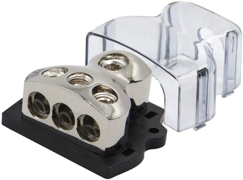  [AUSTRALIA] - RKURCK 3 Way Power Distribution Block, 0/2/4 AWG Gauge in, 4/8/10 Gauge Out, Car Audio Stereo Amp Distribution Connecting Block for Audio Splitter (1x0GA+3x4GA) 2 Pack 1x0+3x4 3Way 2Pack