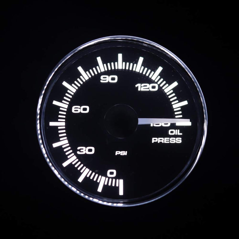  [AUSTRALIA] - MOTOR METER RACING Electronic Oil Pressure Gauge PSI 2" LED Backlit White Amber Waterproof Pin-Style Install Black Dial Black Bezel