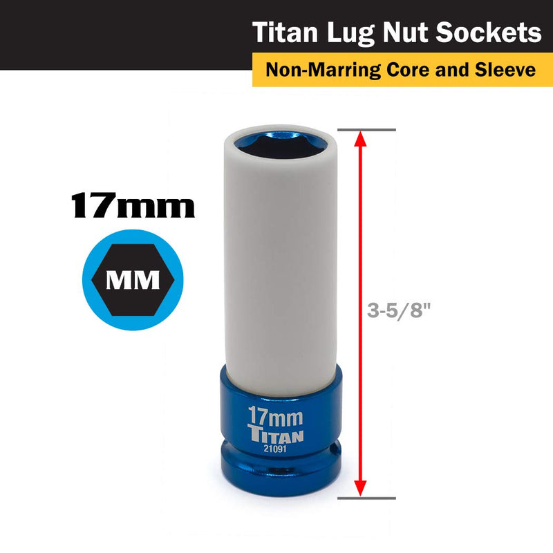  [AUSTRALIA] - TITAN 21091 1/2-Inch Drive x 17mm Non-marring Impact Deep Lug Nut Socket