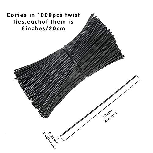 SumDirect 1000Pcs 8 Inch Plastic Twist Ties,Cable Ties for Making Facial Face Mask Plants Party Cello Candy Gift Bags Cake Pops-Black - LeoForward Australia