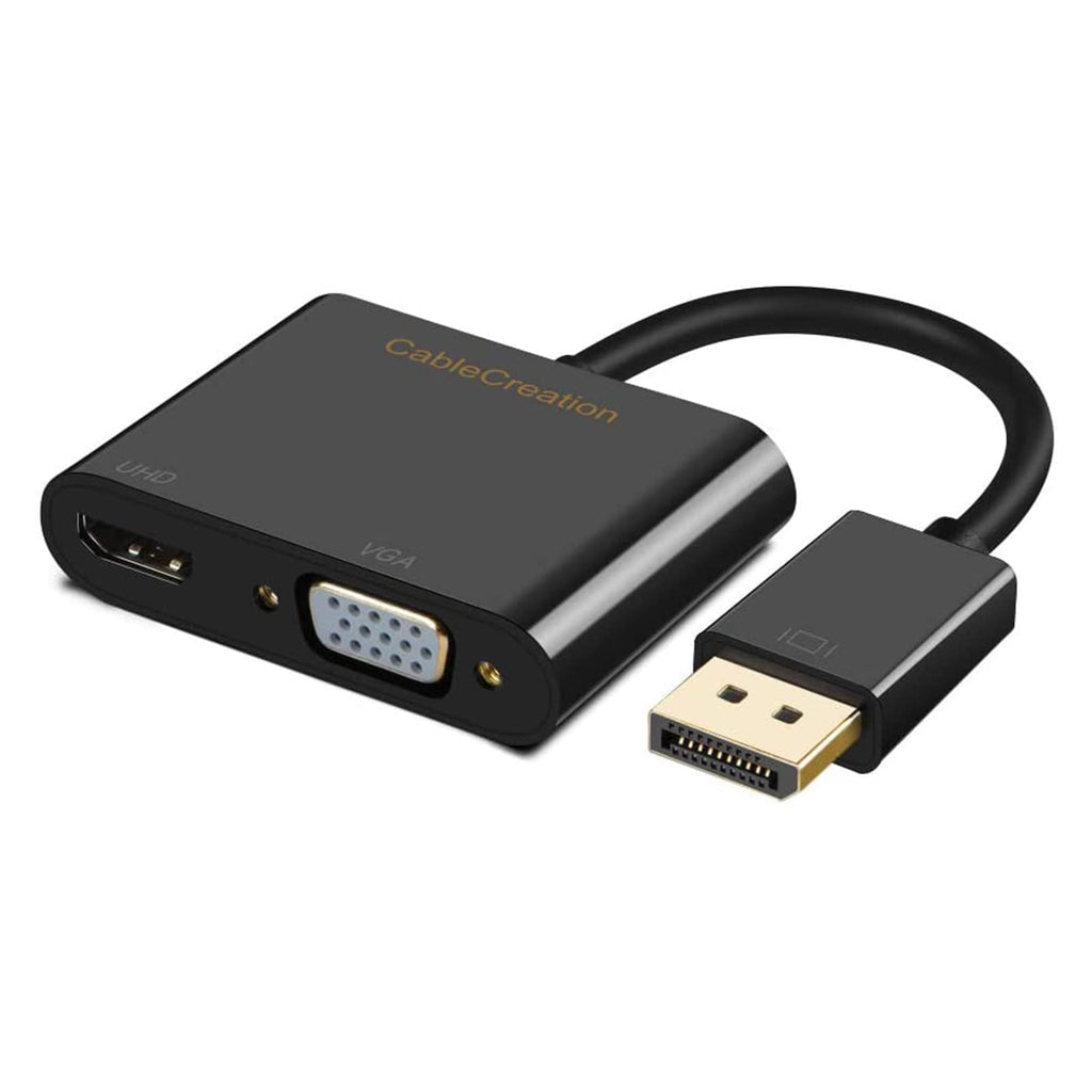 [AUSTRALIA] - Active DisplayPort to HDMI VGA Adapter, CableCreation 2 in 1 DP Hub DP to HDMI VGA Converter, Support UHD 4K@60Hz Video/ Audio, Black Black [4K@60Hz]