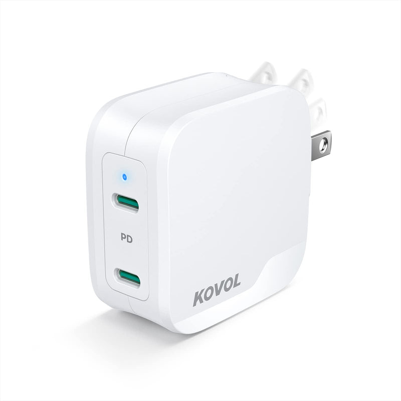  [AUSTRALIA] - Dual USB C Wall Charger, KOVOL Sprint 40W Fast Charging Block, PD 2-Port Dual 20W, Single 30W PPS 25 Power Adapter Foldable for iPhone 13/12 Pro Max, Galaxy S21/S20/Note20, iPad Pro/Air and More