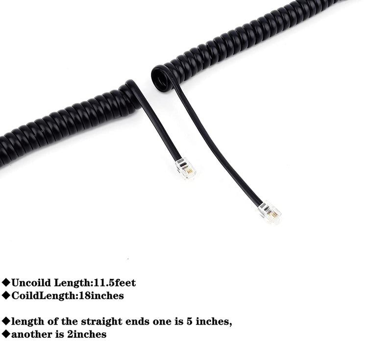  [AUSTRALIA] - Coiled Telephone Cord ，Telephone Cord 3 Pack 11.5FT Uncoiled / 1.5Ft Coiled Landline Phone Handset Cable 4P4C Telephone Accessory Black balck(11.5t)