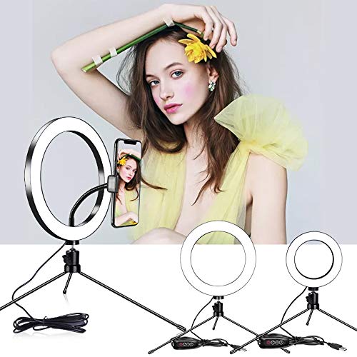  [AUSTRALIA] - BESROY LED Ring Fill Light 10" with Tripod Stand and Phone Holder for Live Streaming&YouTube Video, Dimmable Desk Makeup Ring Light for Photography, Shooting with 3 Light Modes&10 Brightness Level