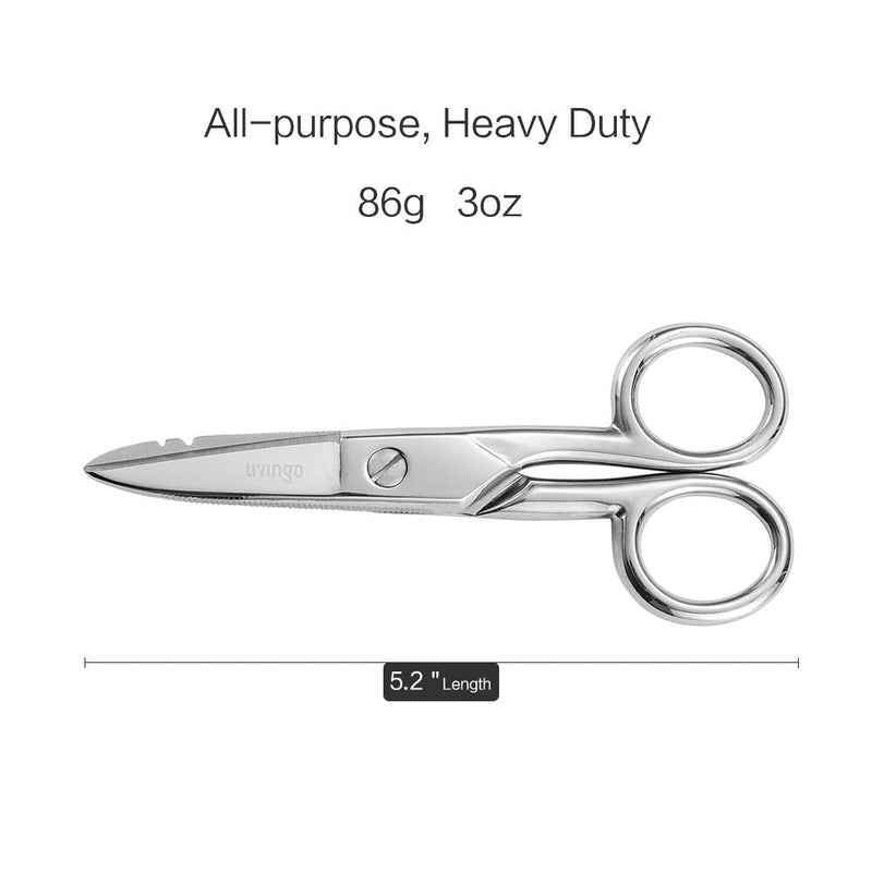  [AUSTRALIA] - LIVINGO 5-1/5 Inch Heavy Duty Electrician Scissors, Professional Forged Stainless Steel Electrical Shears with Notches for Industrial Stripping, Cutting Telecom Cable, Wire