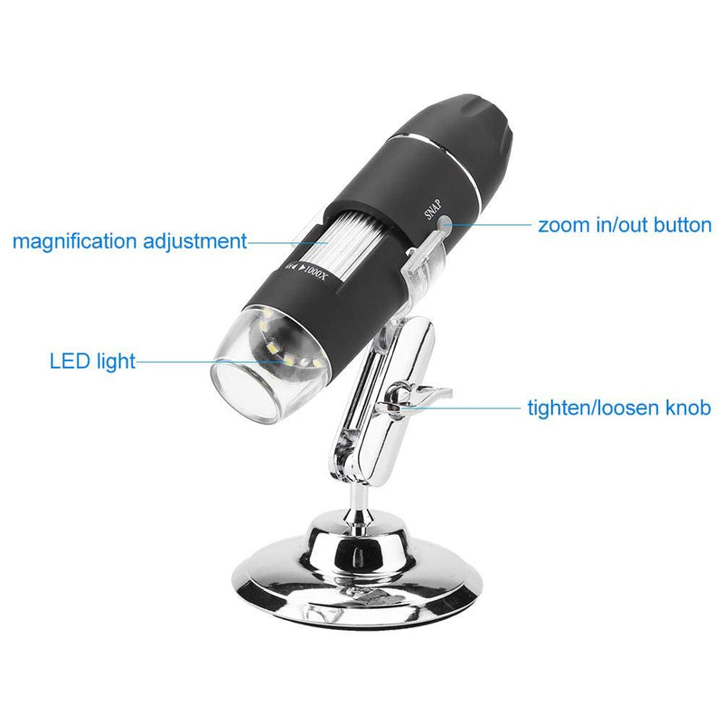  [AUSTRALIA] - Digital Microscope, Walfront Handheld Digital Electronic Microscope 1000X Magnifier 8 LED Adjustable Observation Stand Analog AV Output for TV(US Plug, 110V)