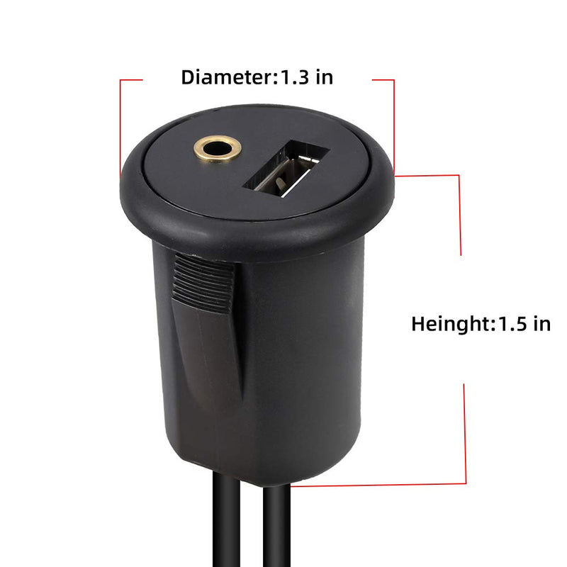  [AUSTRALIA] - Flush Mount Cable USB + 3.5 mm AUX Headphone Extension Dash Panel, DAMAVO YM1121 3.3 Ft Extension Dash Panel Mount Cable for Car, Motorcycle, Boat, Rv, Camper, Motor Home, Caravan