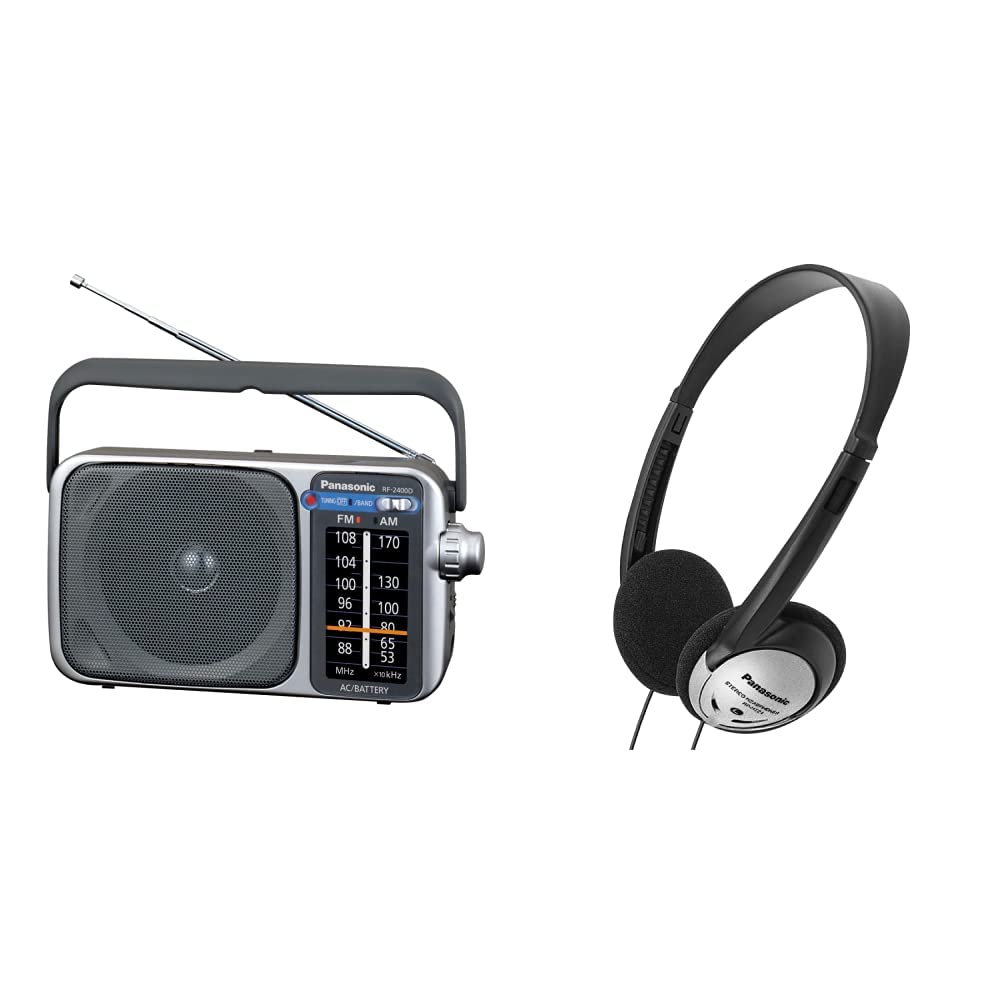  [AUSTRALIA] - Panasonic Portable AM/FM Radio, Battery Operated Analog Radio & Headphones, On-Ear Lightweight Earphones with XBS for Extra Bass and Clear, Natural Sound, 3.5mm Jack - RP-HT21 Radio + Headphones