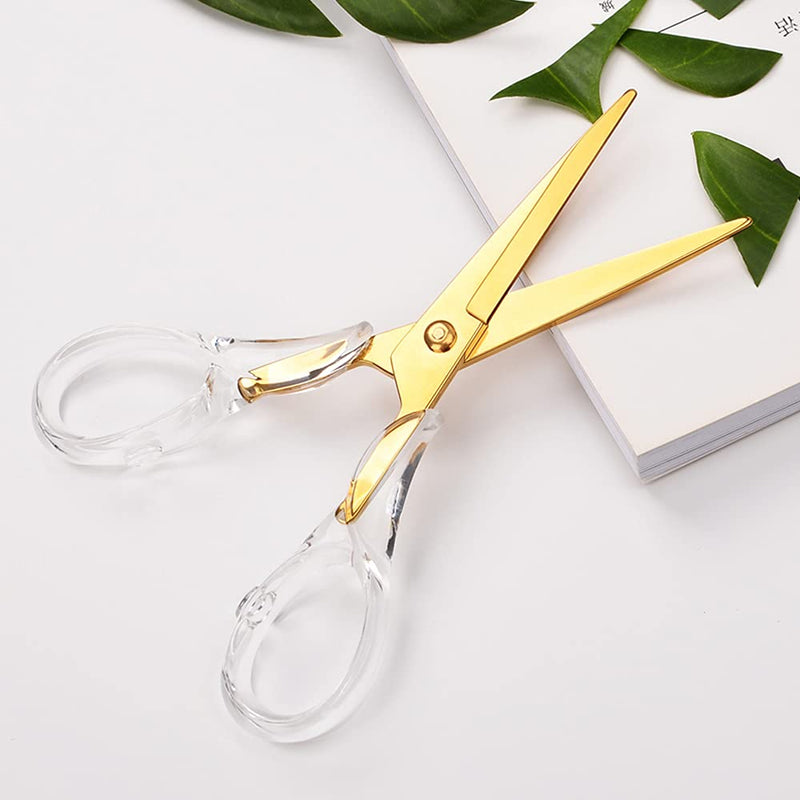  [AUSTRALIA] - Acrylic Scissors,Multipurpose Stylish Scissors, Stainless Steel Scissors with Clear Acrylic Handle, Stationery Paper Cutting Tool for Office, Home, School (Gold)