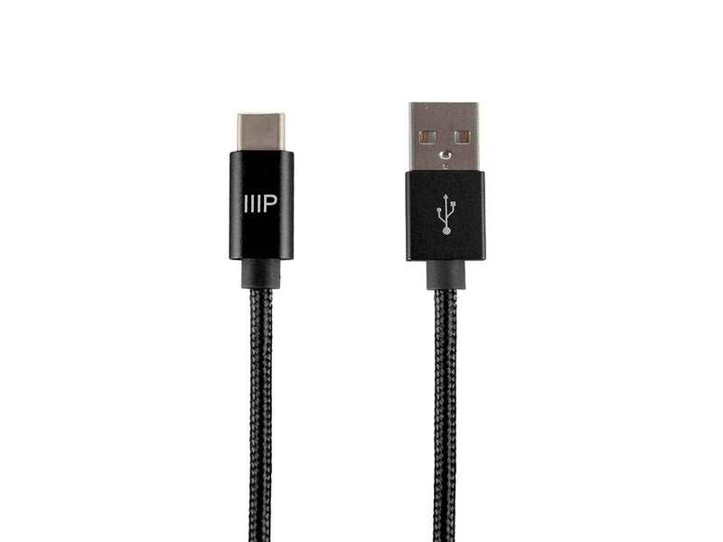  [AUSTRALIA] - Monoprice USB 2.0 Type-C to Type-A Charge and Sync Nylon-Braid Cable - 10 Feet - Black, Up to 480Mbps, Fast Charging, Aluminum Connectors